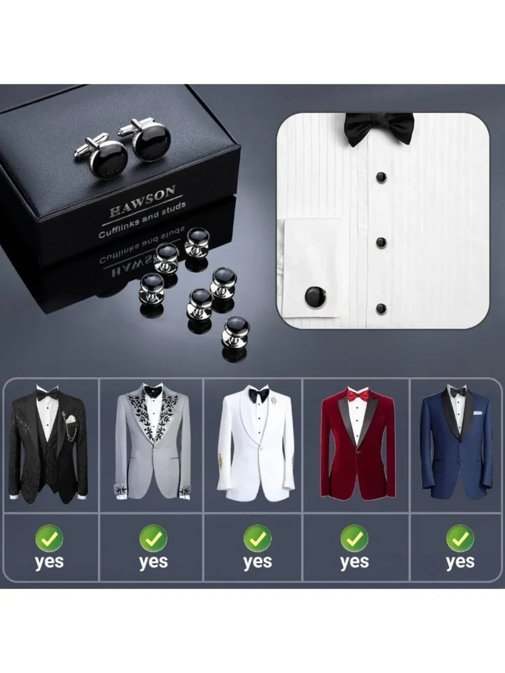 Elegant Men's Cufflinks & Tuxedo Studs Set - Perfect for Weddings